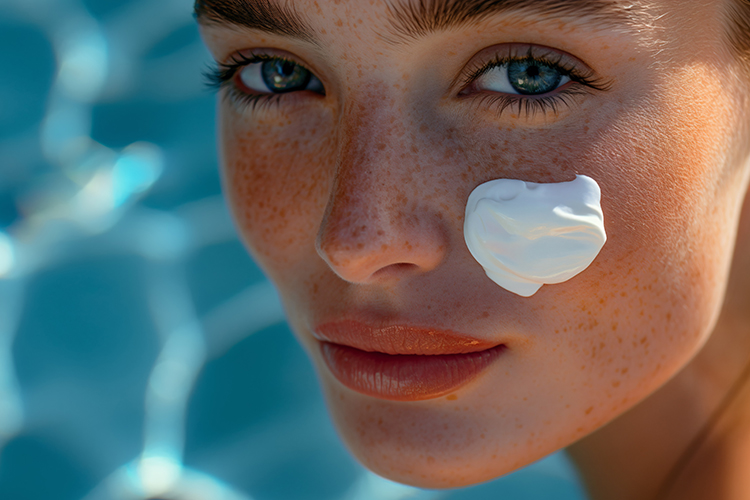 Frau mit Sonnenschutz